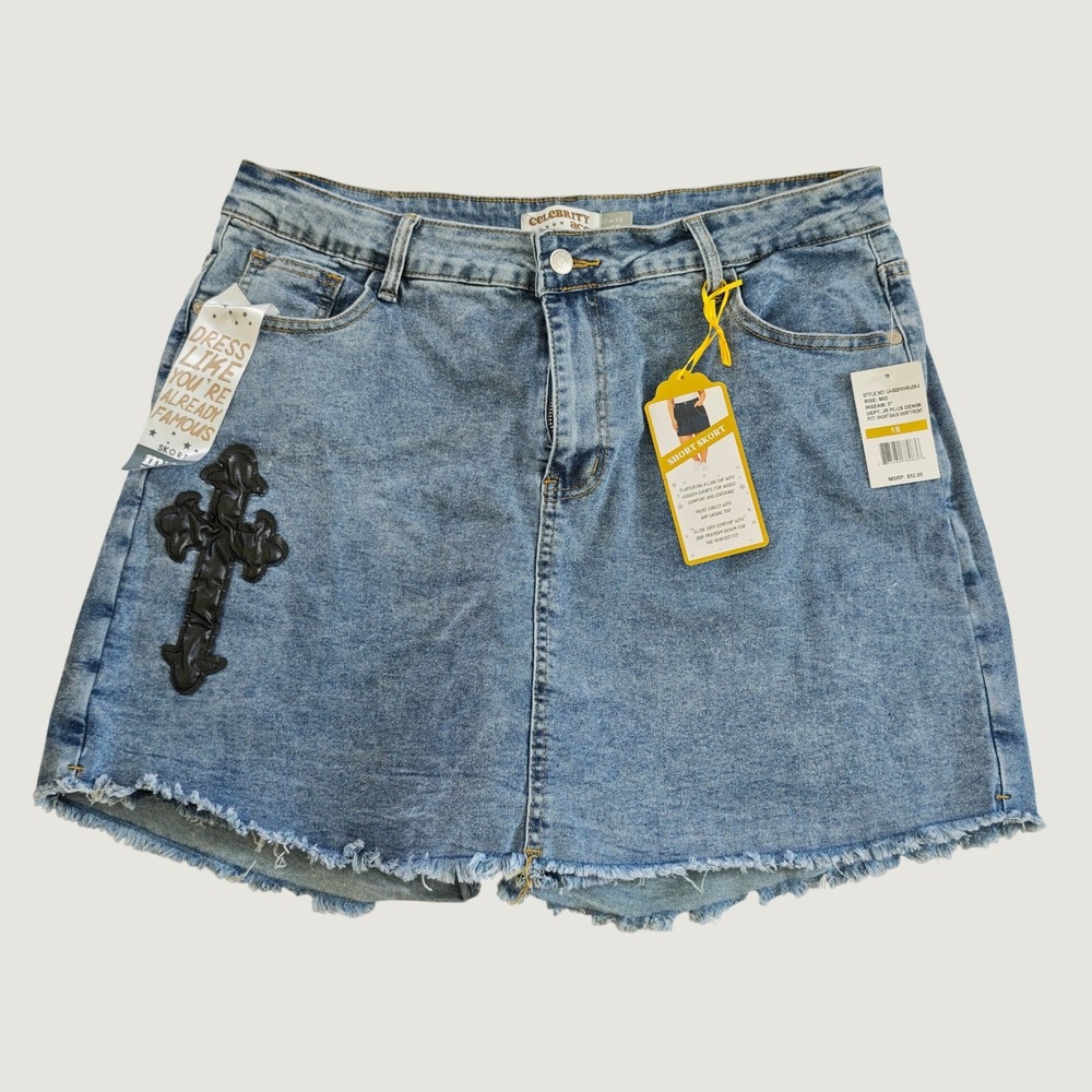 Celebrity Ace Grunge Punk Retro Mid-Rise Denim Mini Skort Junior Plus Size 18